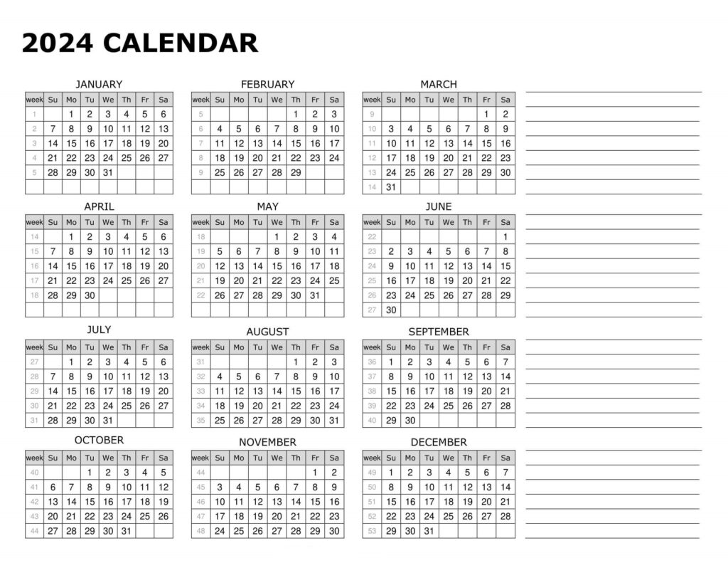 2024-Calendar-with-Week-Numbers