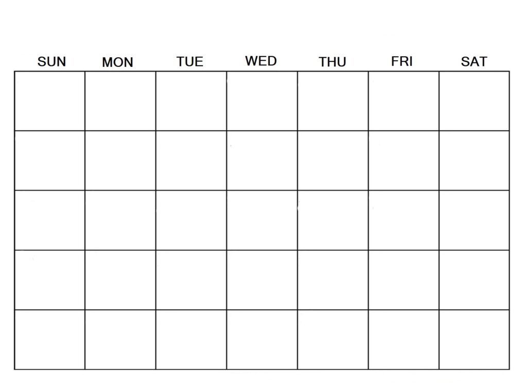 Sunday Start Blank Calendar (5 Rows)