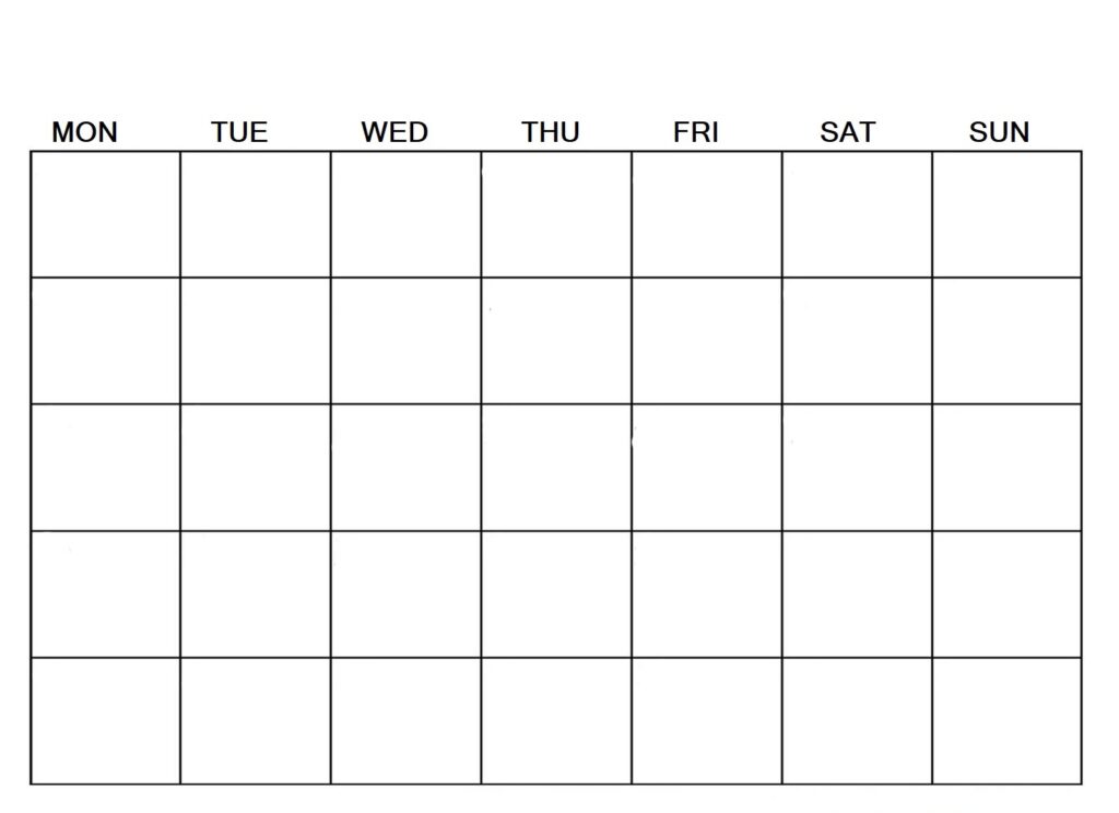 Monday Start basic blank calendar