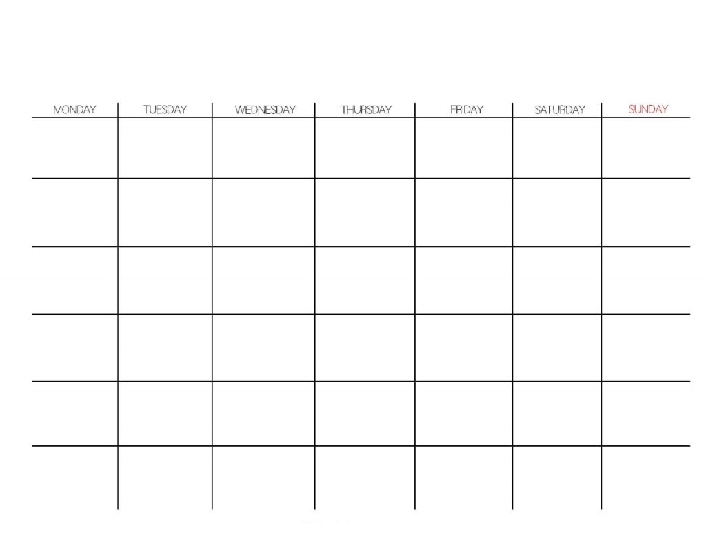 Blank Calendar Word 6 Rows Monday Start