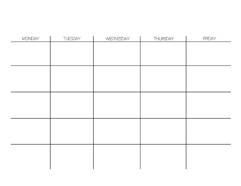 Blank Calendar Word Monday through Friday