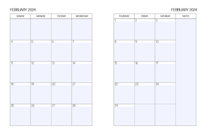 2 Page Calendar February 2024