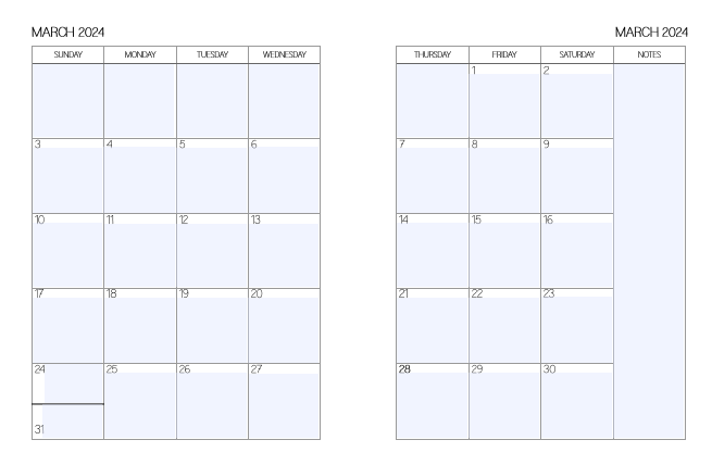 2 Page Calendar March 2024