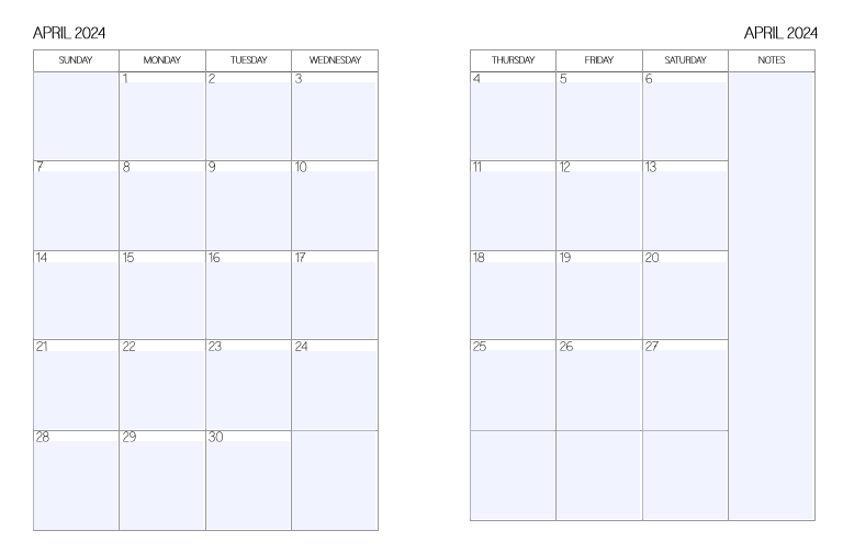 2 Page Calendar April 2024