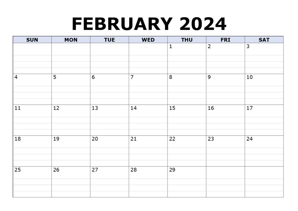 February 2024 Lined Calendar