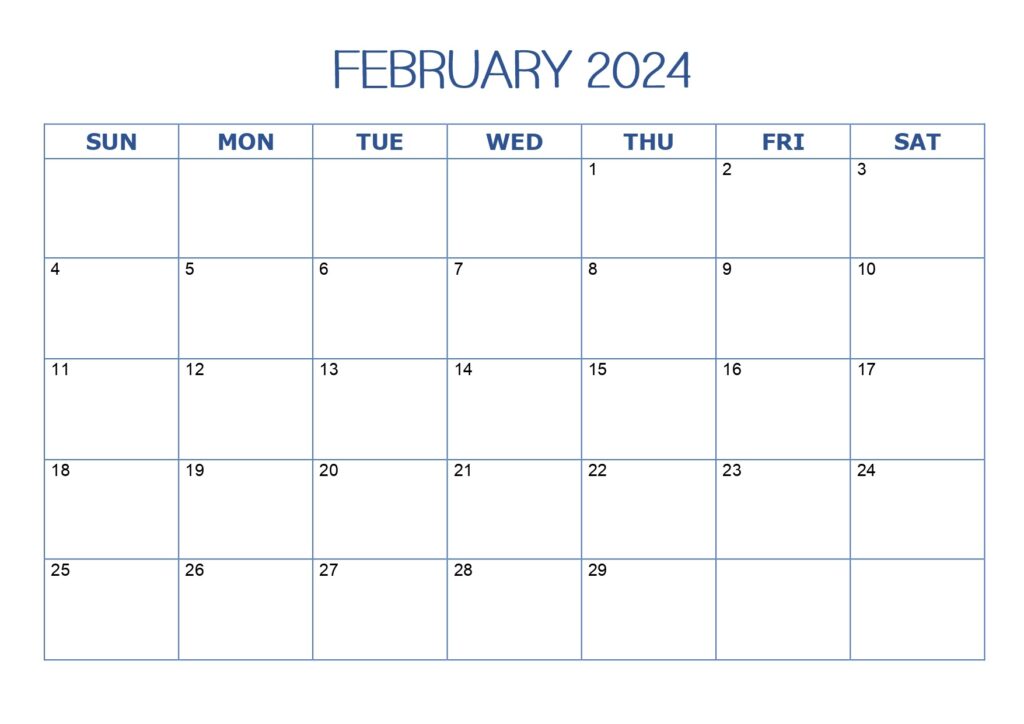 February Calendar Simple Blue