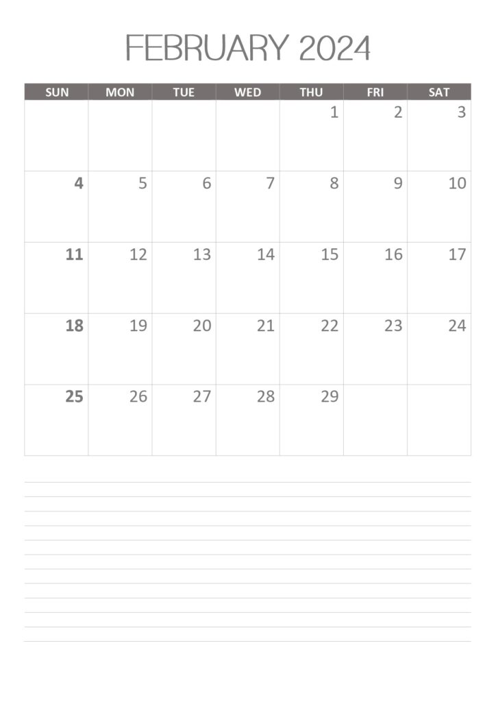 2024 February Calendar Planner Portrait Style