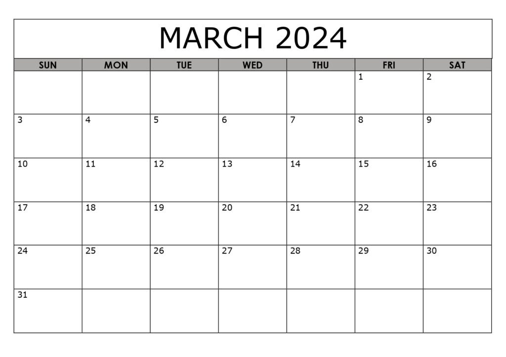 Blank March 2024 calendar