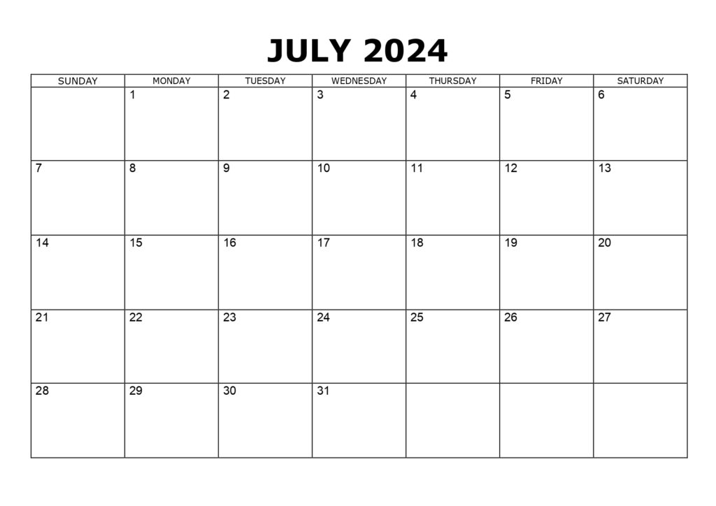 July 2024 basic calendar Sunday start