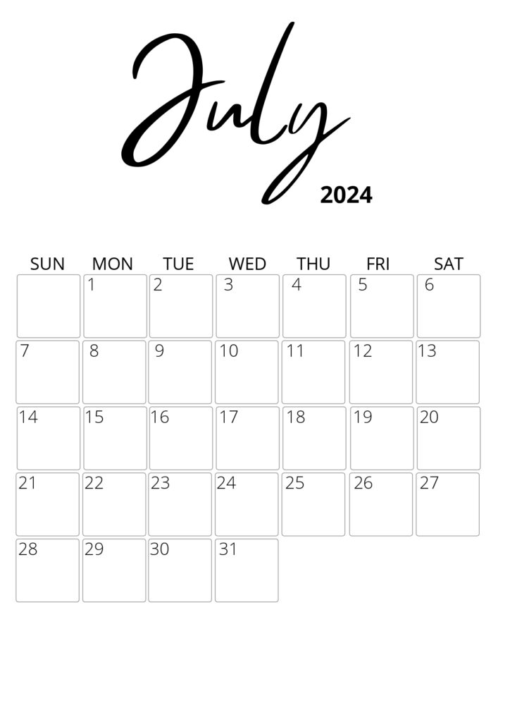 July 2024 elegant calendar