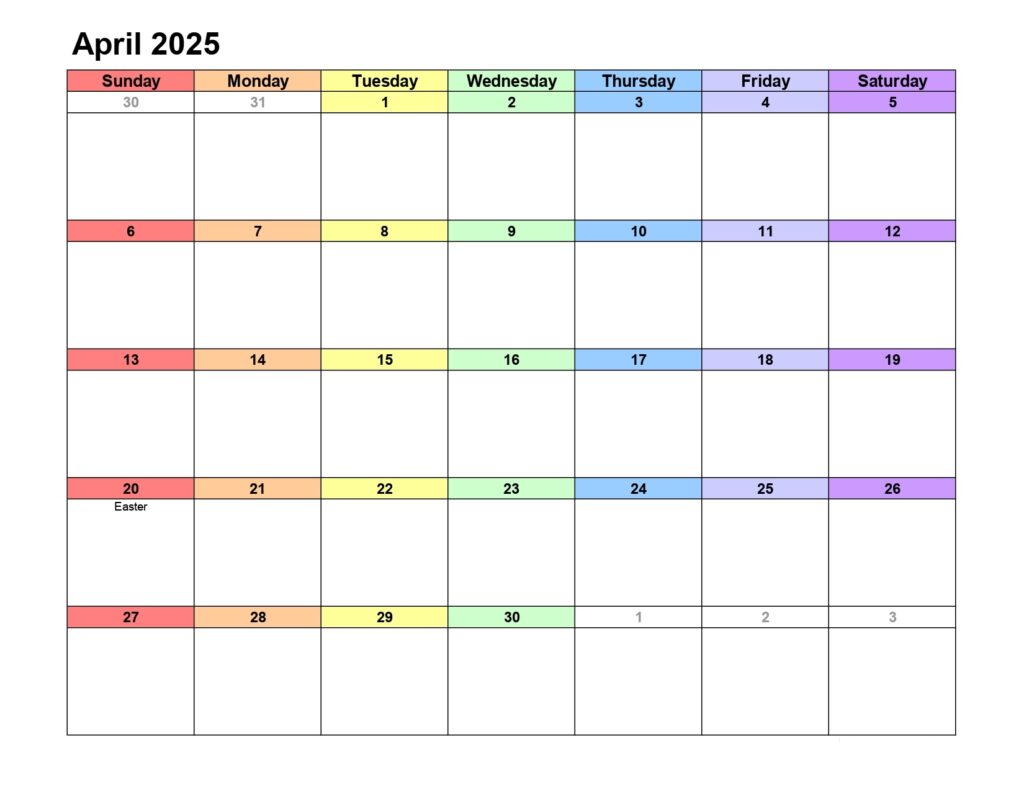 April 2025 calendar, landscape - getfreeprintablecalendar.com