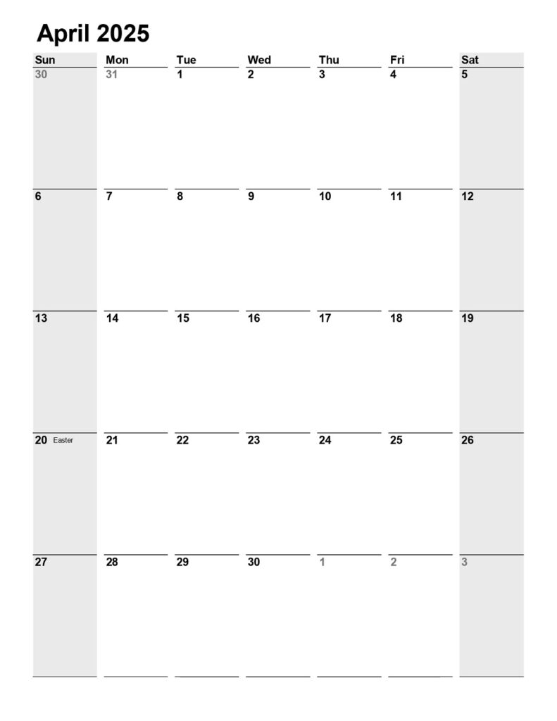 April 2025 calendar portrait, minimalist - Get Free Printable Calendar