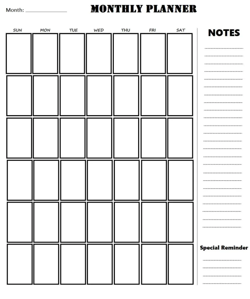 Monthly Planner Floated Boxes with Notes