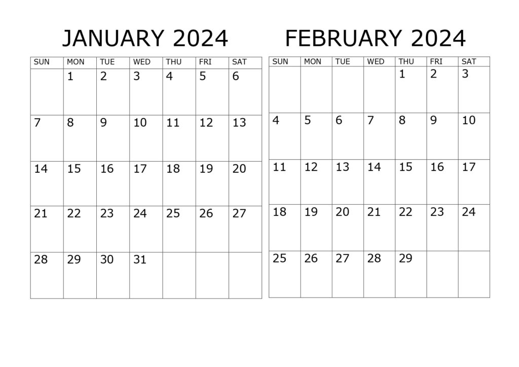 Jan Feb portrait Calendar