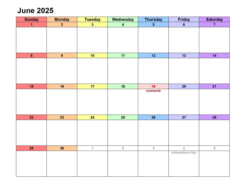 June 2025 calendar landscape - Get Free Printable Calendar