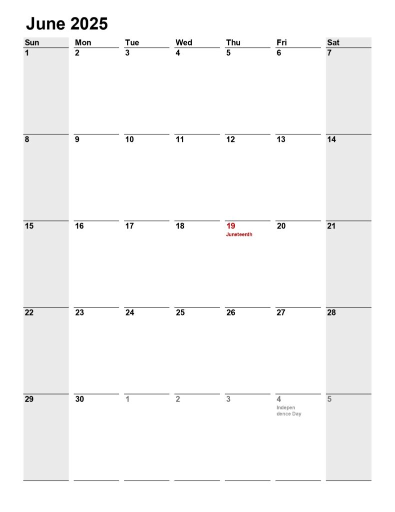 June 2025 calendar portrait, minimalist - Get Free Printable Calendar