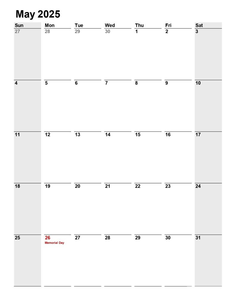 May 2025 calendar portrait, minimalist - Get Free Printable Calendar