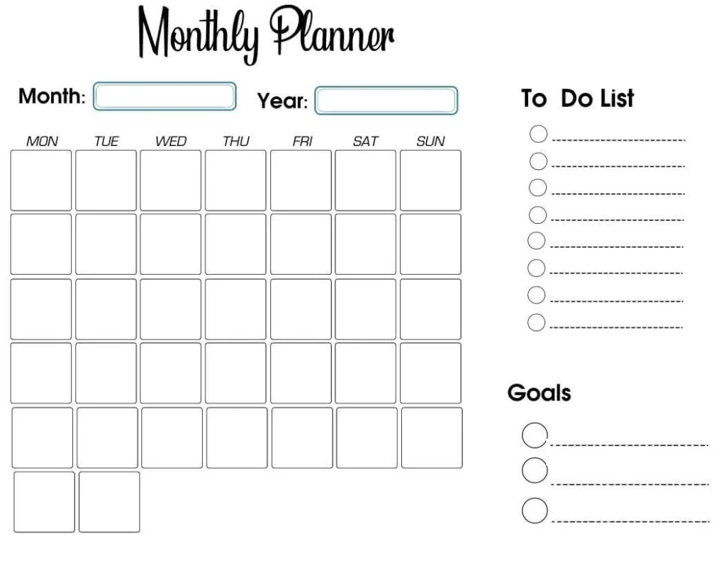 Cute Month Planner with Goals To Do List (Editable PDF)