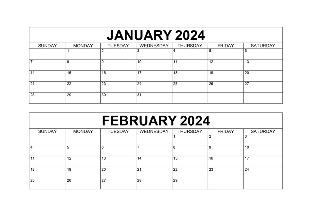 Jan Feb 2024 Landscape Calendar