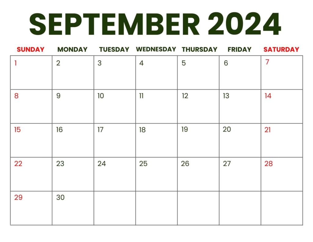 September 2024 Calendar Printable Business Landscape