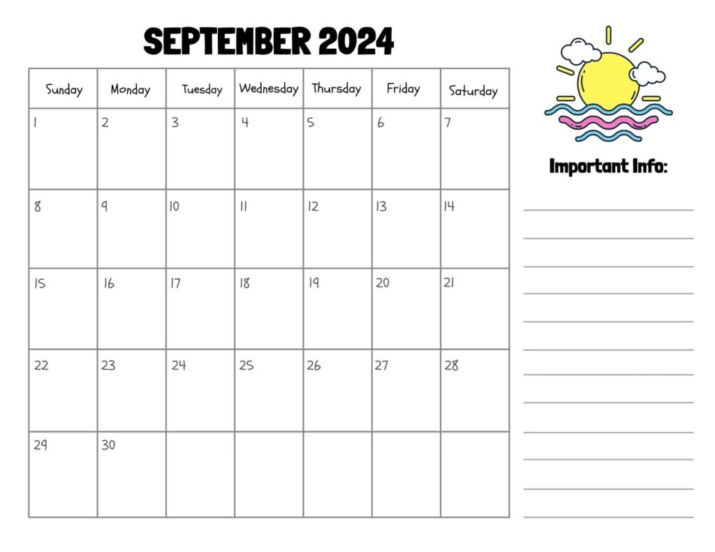 September 2024 Calendar Printable Sun Landscape