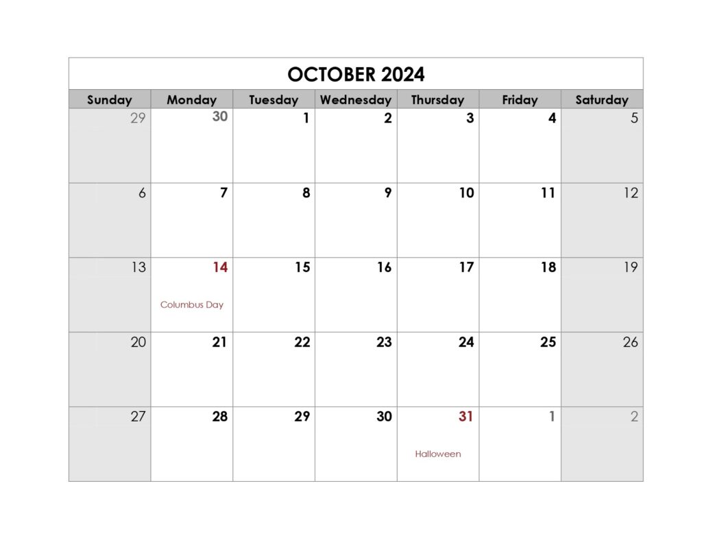 Classic October 2024 Calendar