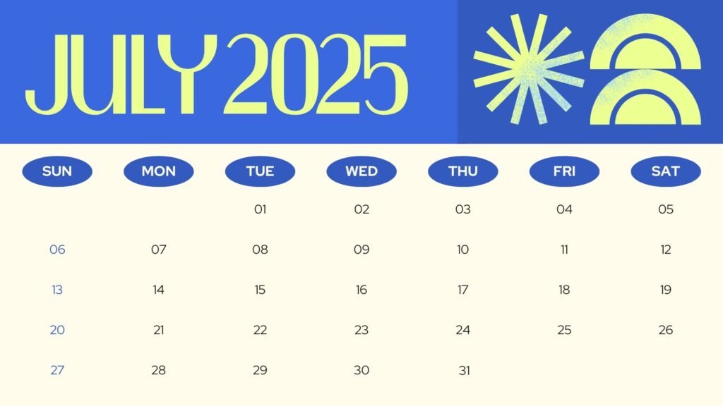 Blue Green Bold Geometric July 2025 Calendar