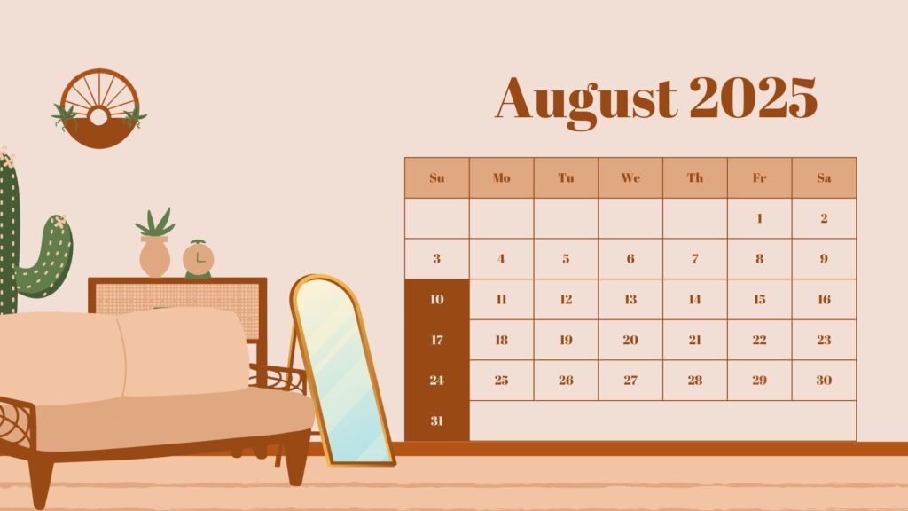 Brown and Beige Cozy Home August 2025 Calendar