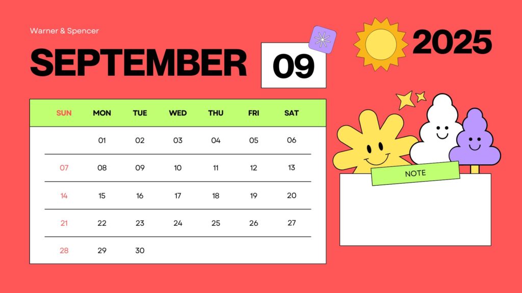 Colorful Playful Illustration September 2025 Calendar