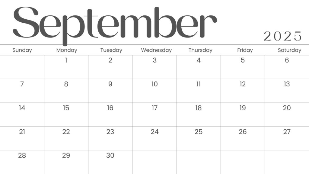 Modern Minimalistic Monthly Planner September 2025 Calendar