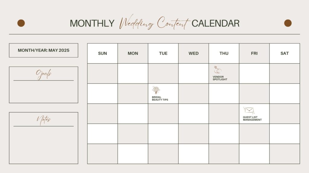 Beige Wedding Content Monthly Calendar