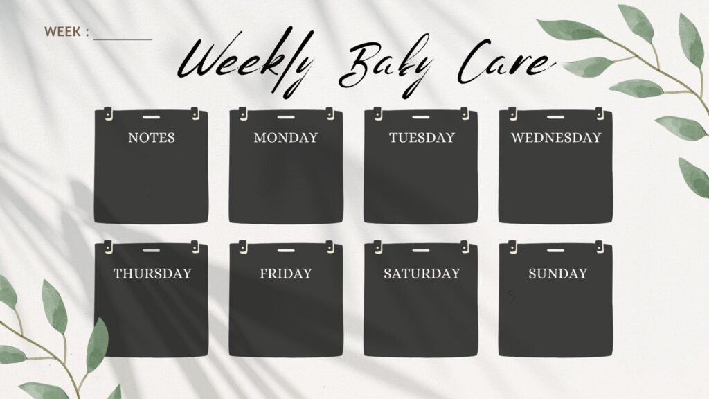 Black Simple Baby Care Weekly Calendar