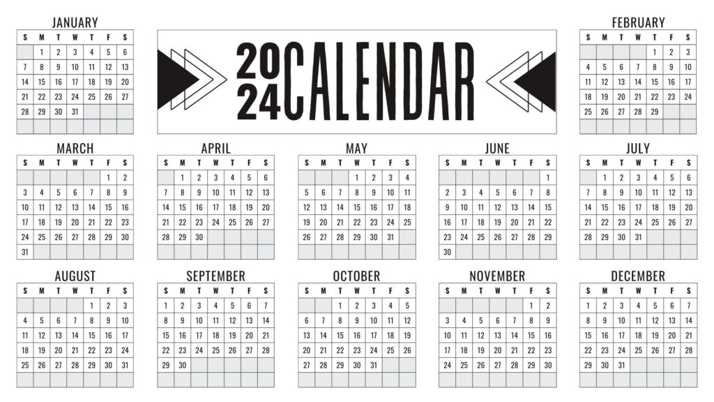Black and White Simple Geometric 2024 Calendar