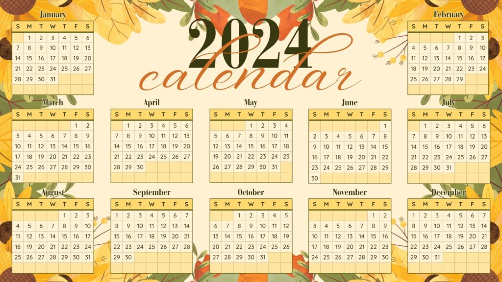 Bright Yellow Rustic Floral 2024 Calendar