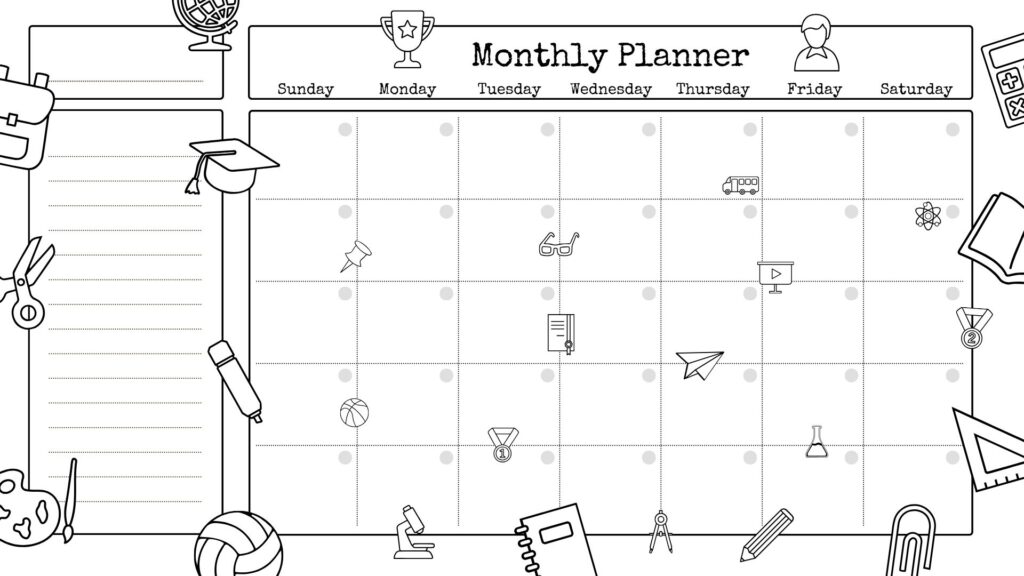 Colorful Fun Back to School Undated Monthly Planner Calendar