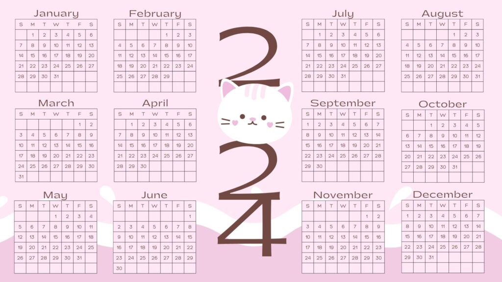Pink Cute Cat 2024 Calendar