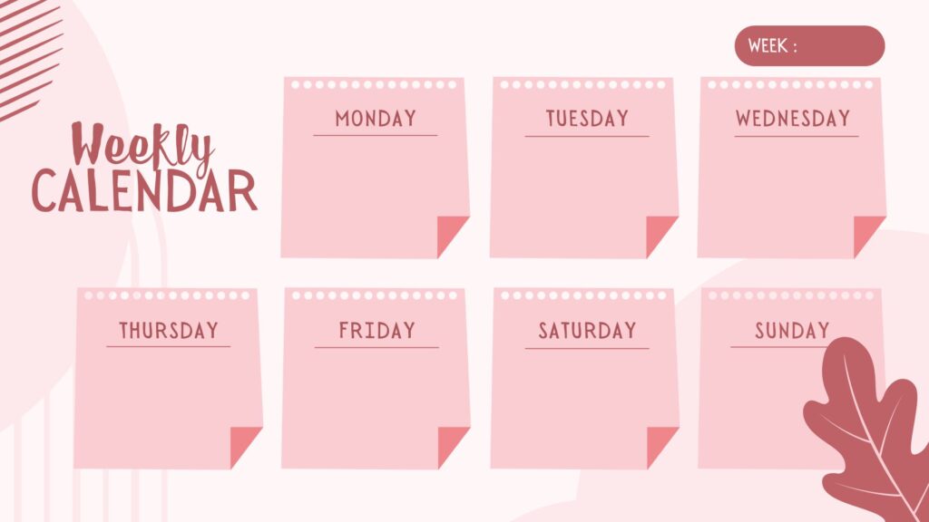 Pink Illustration Cute Weekly Calendars