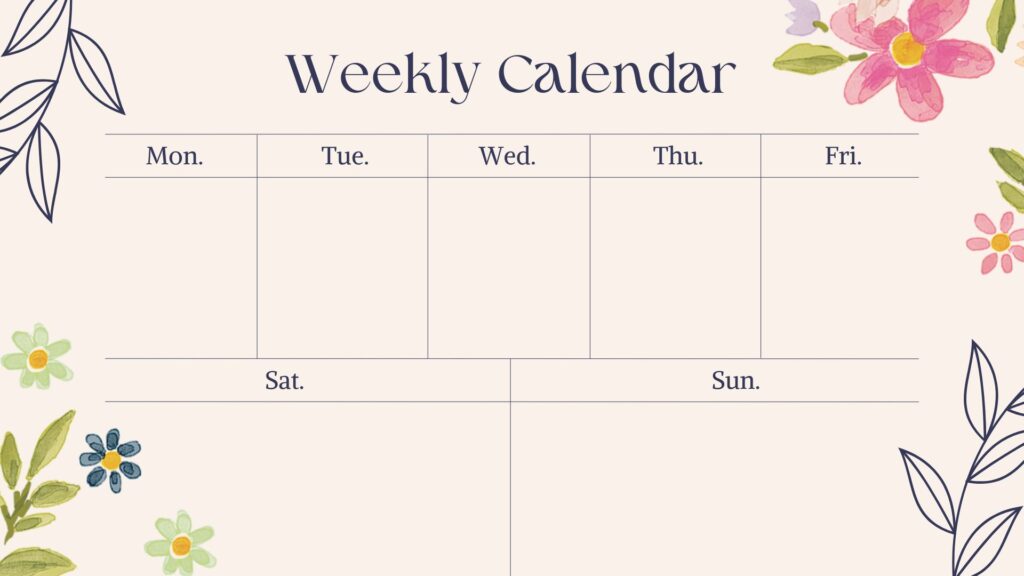 Purple and Ivory Minimalist Weekly Calendar
