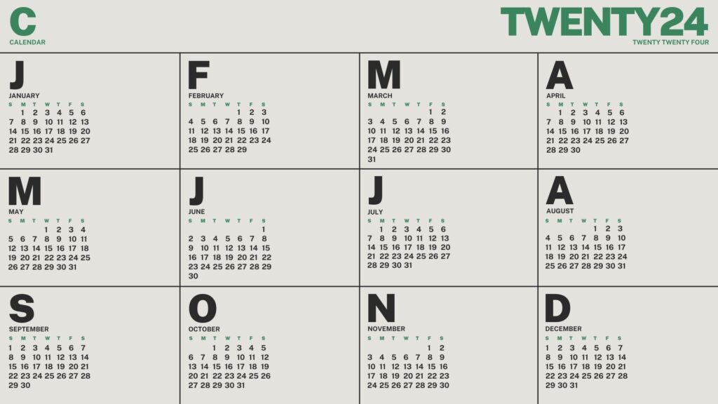 Simple Modern Printable Yearly 2024 Calendar