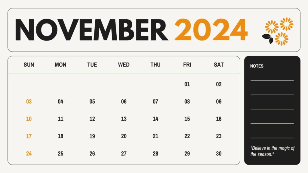 Black Yellow Simple Modern November 2024 Calendar - Get Free Printable Calendar