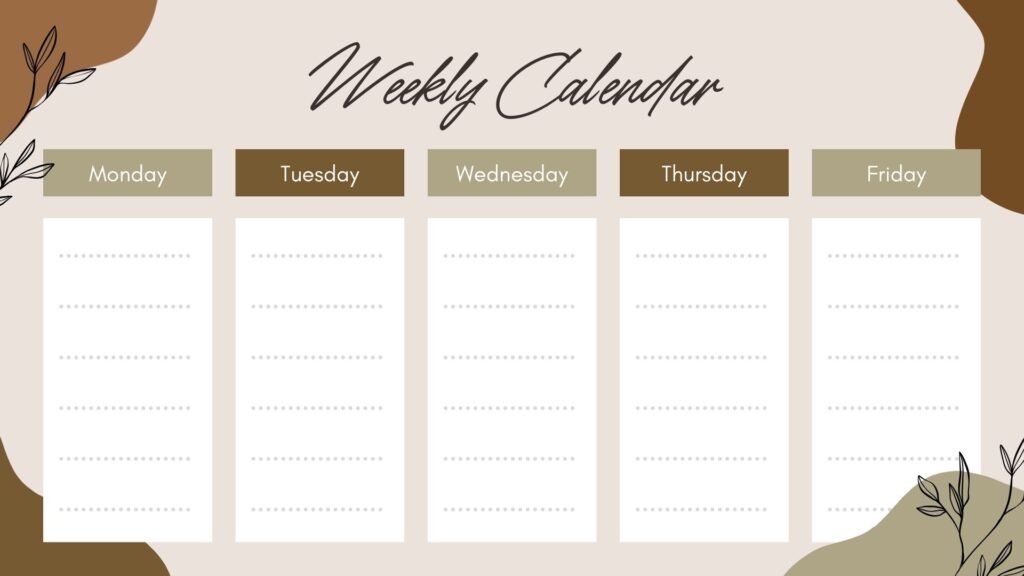 Brown Minimalist Student Weekly Calendar