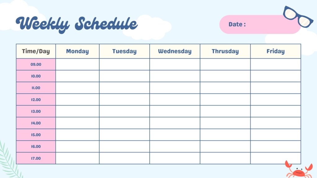 Colorful Blue Pink Schedule Student Weekly Calendar