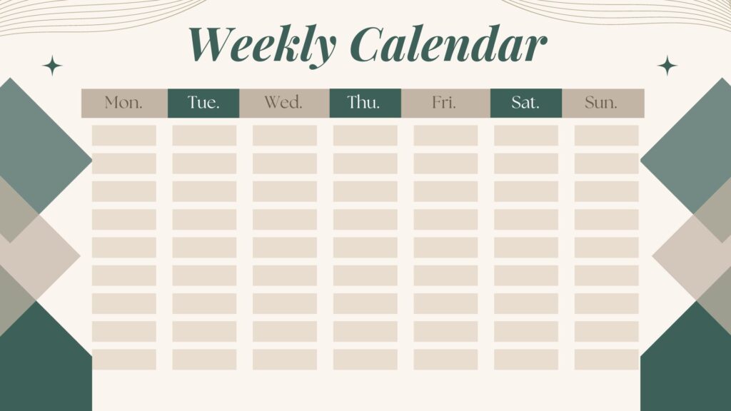 Green Modern Weekly Calendar