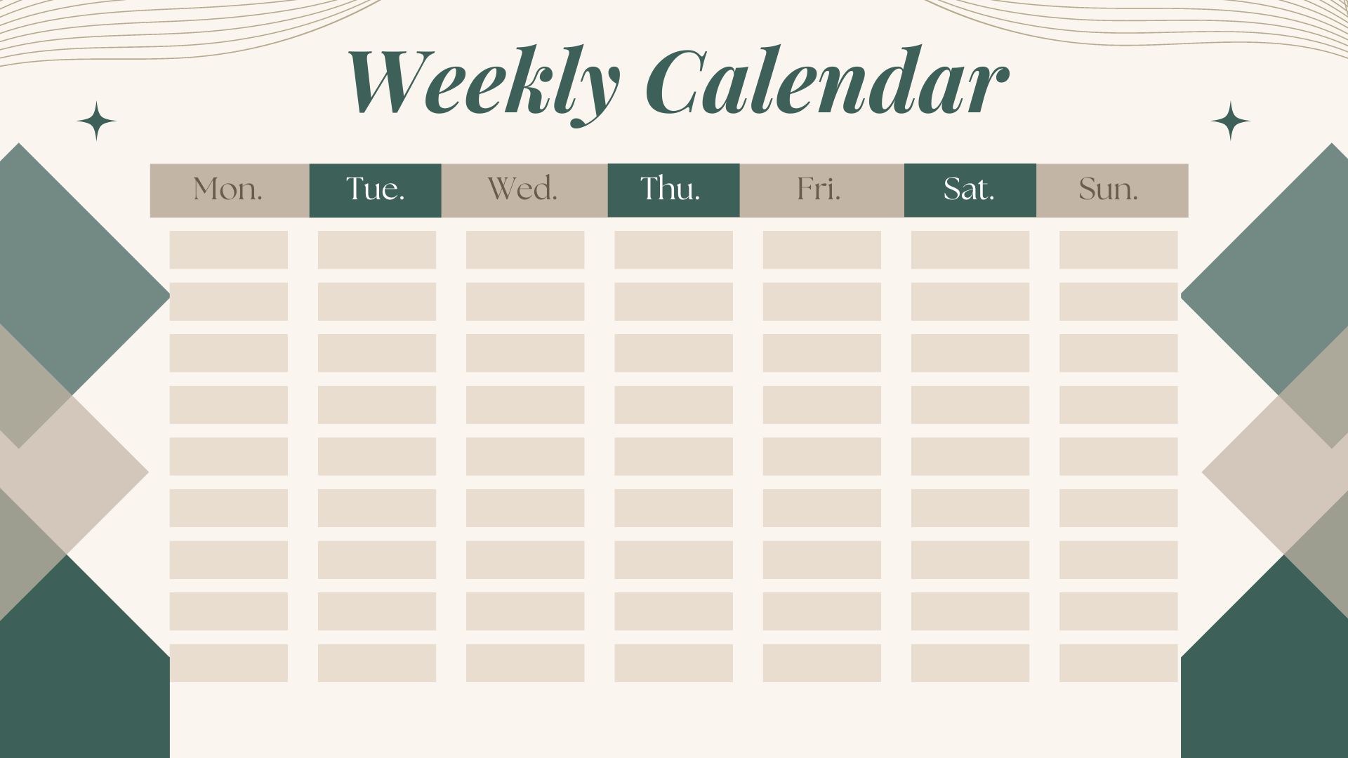 Green Modern Weekly Calendar