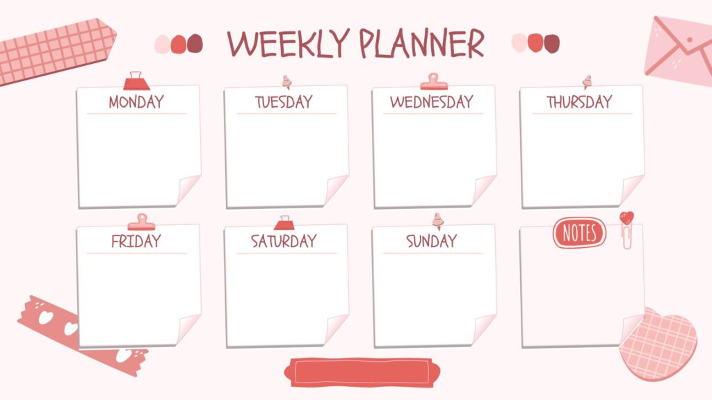 Pink Illustration Cute Student Weekly Calendar